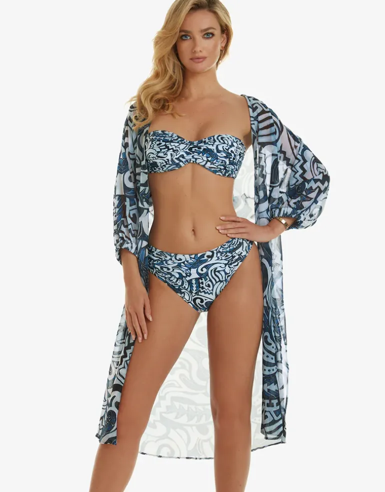 Graffiti Midi Length Beach Shirt - Blue and White