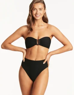 Honeycomb Retro High Waist Bikini Pant - Black