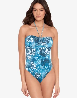 Indigo Patchwork Halter Bandeau Swimsuit
