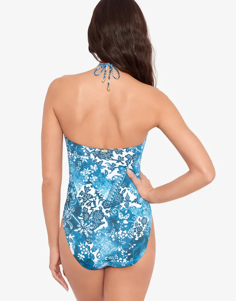 Indigo Patchwork Halter Bandeau Swimsuit