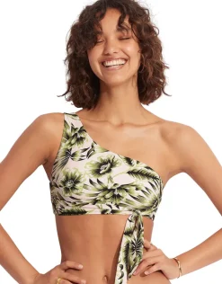 Island In The Sun One Shoulder Bikini Top - Avocado