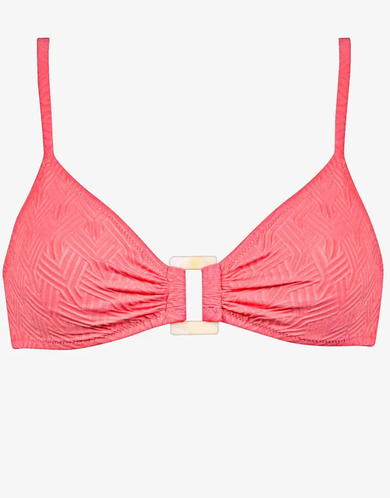 Island Nostalgia Ring Front Bralette Bikini Top - Ocean Coral