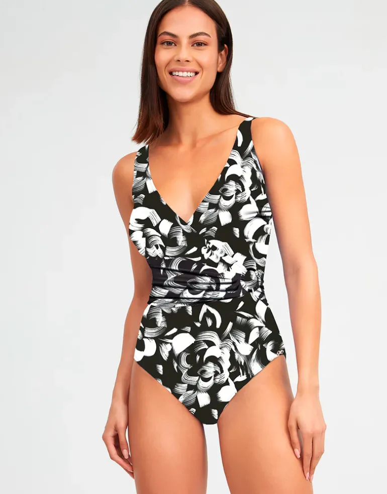 Island Wrap Front Swimsuit - Black and White