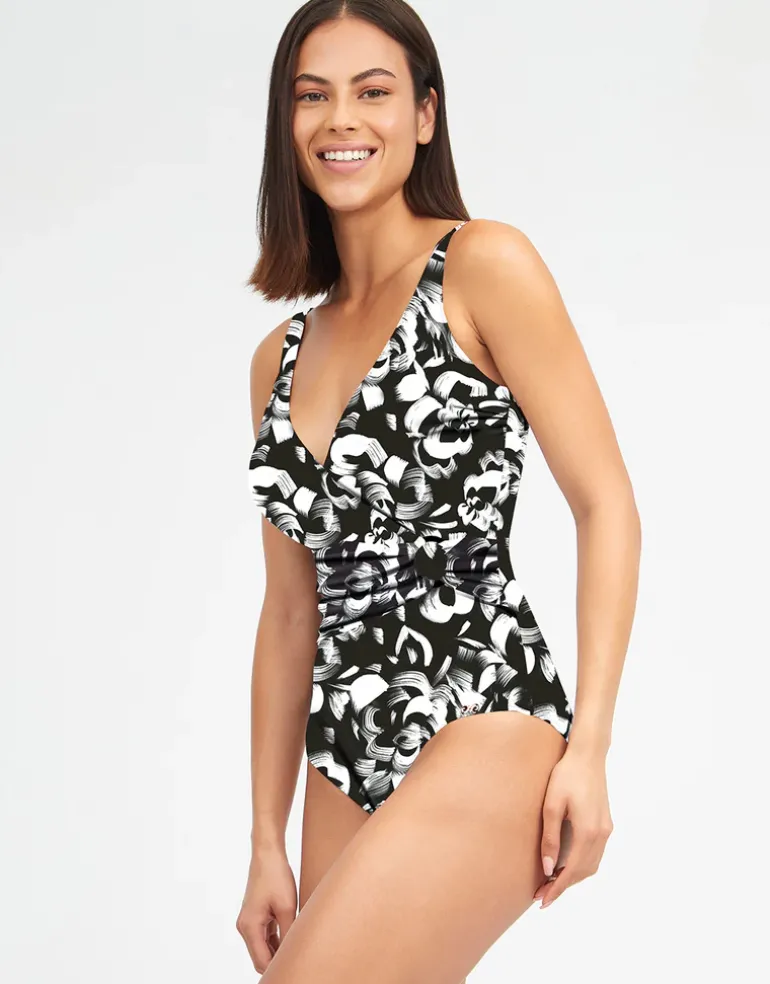 Island Wrap Front Swimsuit - Black and White