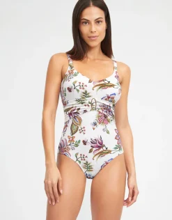 Jasmine Shaped Neck Swimsuit - White Floral