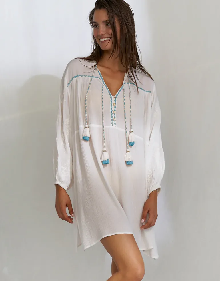 Kaftan Tunic - White and Blue