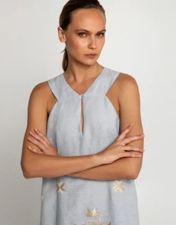 Lefkada Sleeveless Midi Dress - Light Grey and Gold
