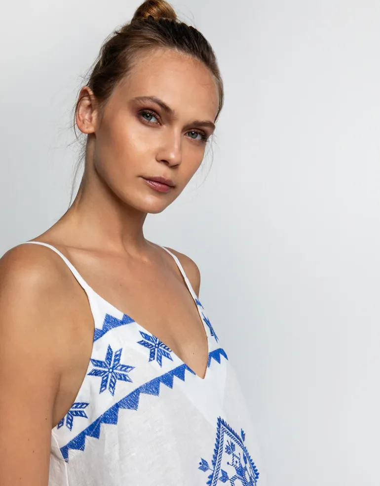 Lefkada Strappy Maxi Dress - White and Blue