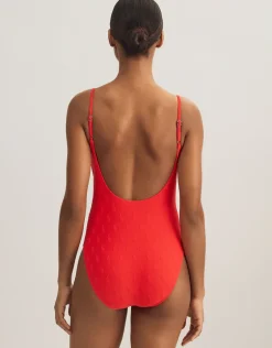 Logo Jacquard Kennedy Swimsuit - Bright Hibiscus