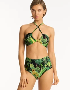 Lotus High Waist Gathered Side Bikini Pant - Black