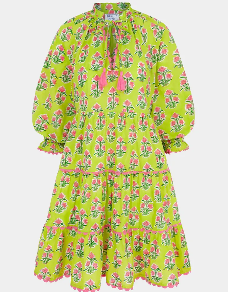 Luna Mini Dress - Lime Tulip