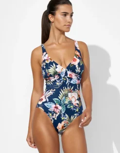 Lush Delight V Neck Swimsuit - Hibiscus Indigo