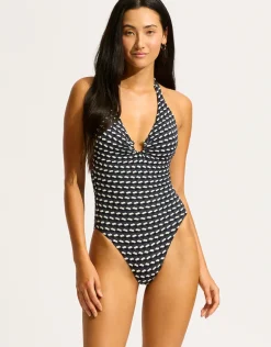 Mala Ring Front Halter Swimsuit - Black