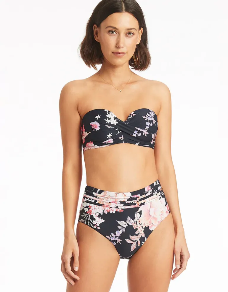 Martini Twist Bandeau Bikini Top - Black