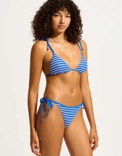 Mesh Effect Slide Tri Bikini Top - Azure