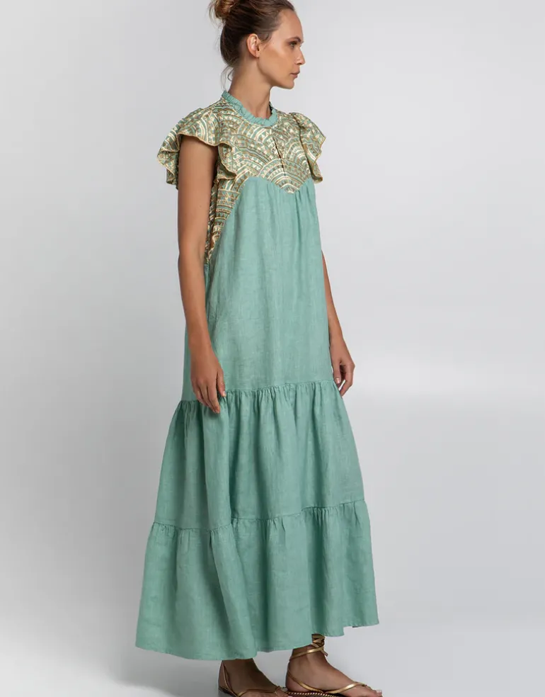 New Triangle Maxi Dress - Sea Green and Gold