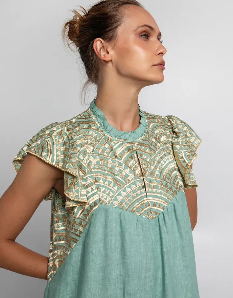 New Triangle Maxi Dress - Sea Green and Gold