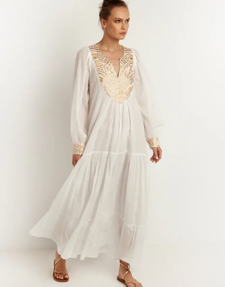 New Triangle Maxi Dress - White and Gold
