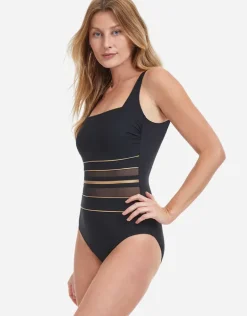 Onyx Square Neck Tank Swimsuit - Black and Gold