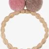 PomPom Hair Tie - Beige Glitter with Dusty Rose Dove