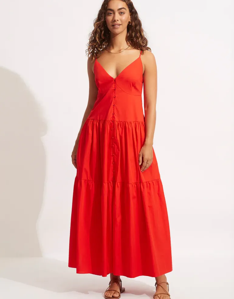 Poplin Maxi Dress - Red