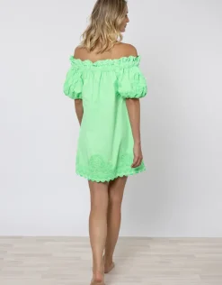 Poplin Off Shoulder Mini Dress with Ric-Rac - Apple