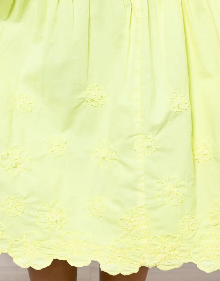 Poplin V-Neck Midi Dress with Cord Flower - Sherbet Lemon