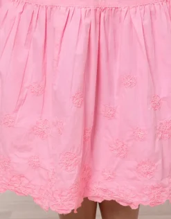 Poplin V-Neck Midi Dress with Cord Flower - Pink Grapefruit
