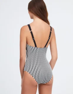 Portofino V Neck Swimsuit - Black and White