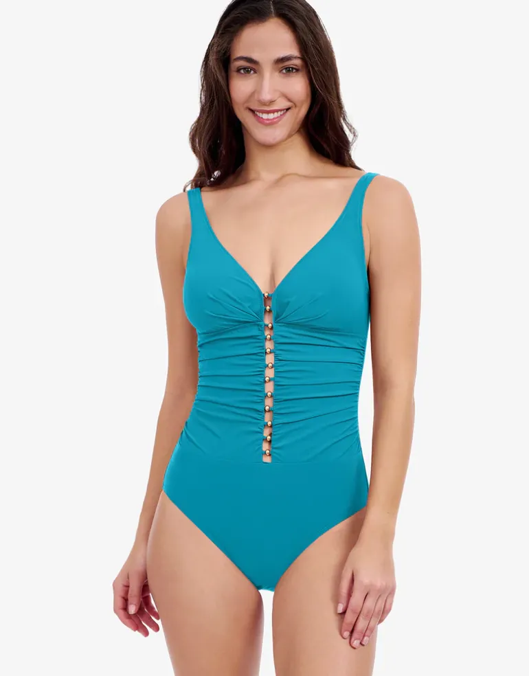 Profile Tutti Frutti D Cup V Neck Ladder Swimsuit - Jade