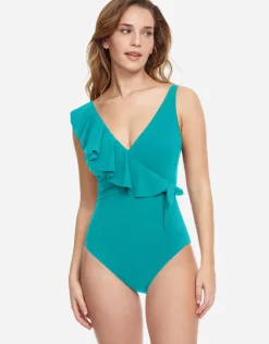 Profile Tutti Frutti Ruffle Surplice Swimsuit - Jade