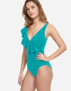 Profile Tutti Frutti Ruffle Surplice Swimsuit - Jade