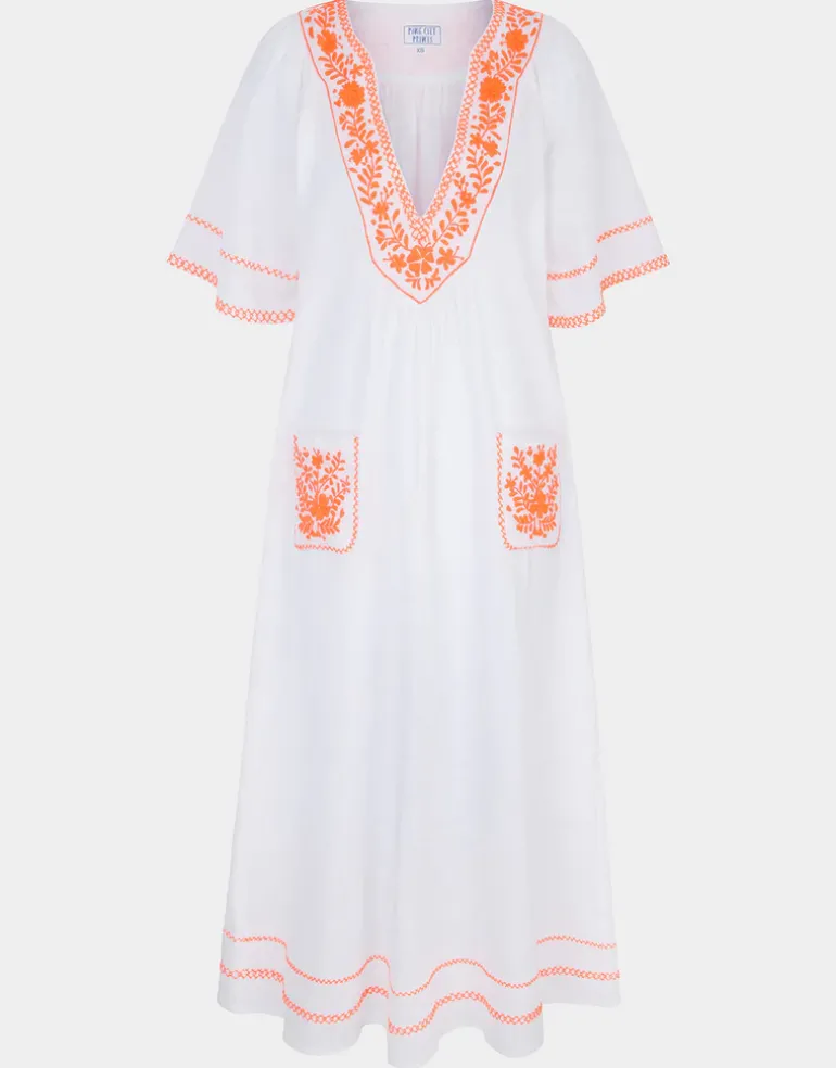 Rhodes Kaftan - White and Orange