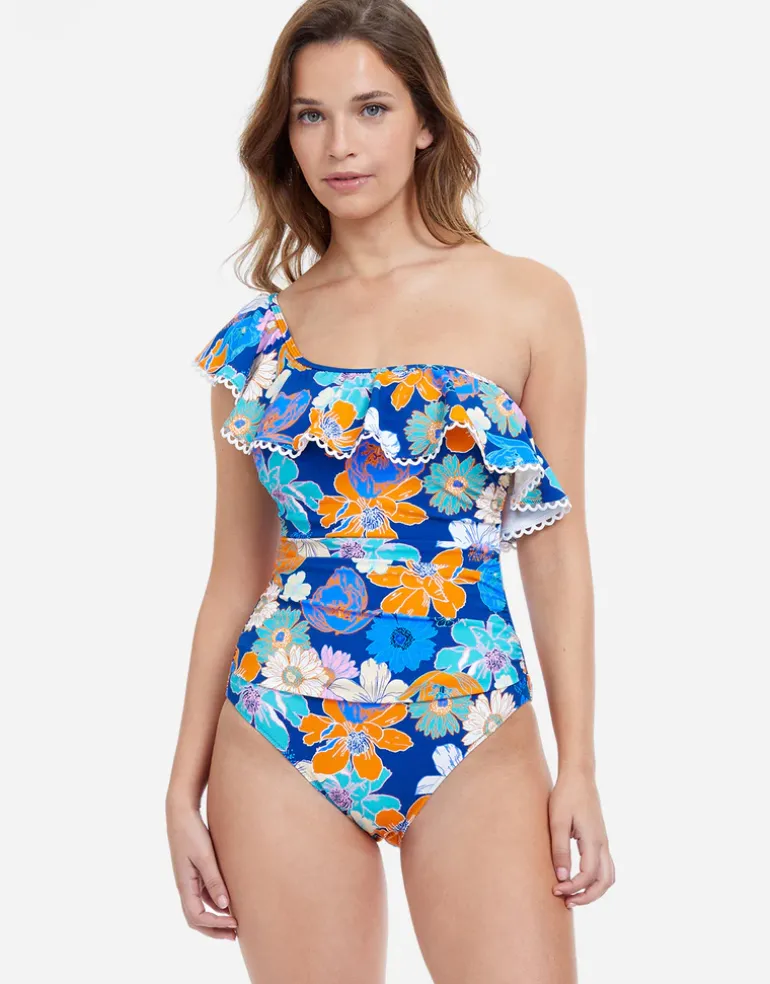 Rising Sun One Shoulder Swimsuit - Blue
