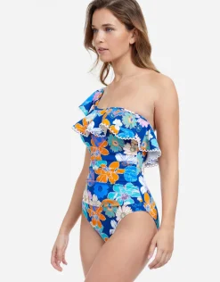 Rising Sun One Shoulder Swimsuit - Blue