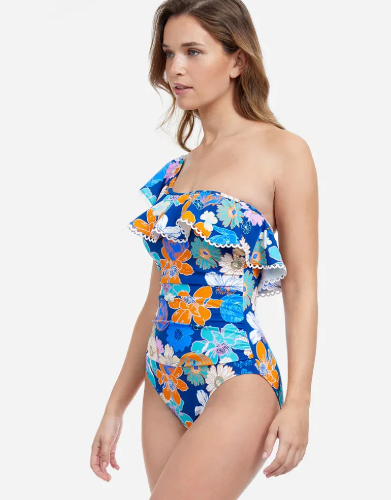 Rising Sun One Shoulder Swimsuit - Blue