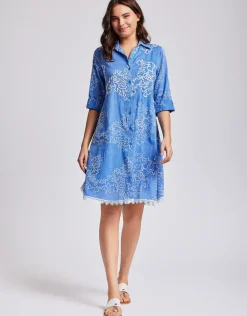 Romina 3/4 Sleeve Shirt Dress - Capri Blue