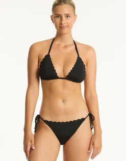 Scallop Tie Side Bikini Pant - Black