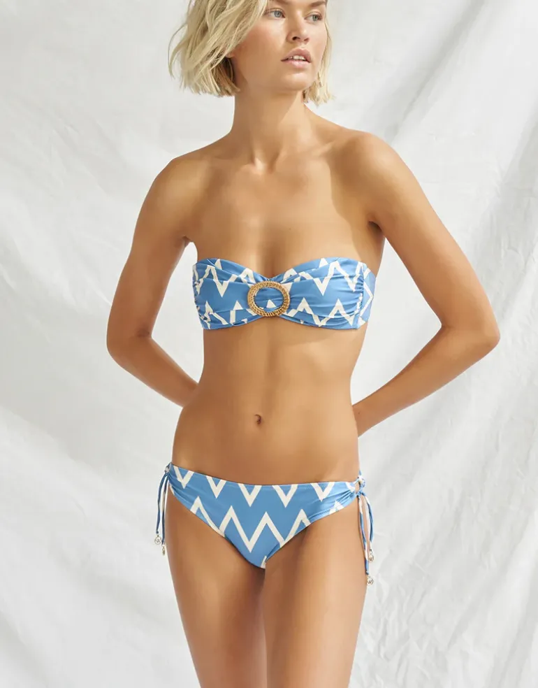 Seaside Vacay Bandeau Bikini Top - Blue/ White Zig Zag