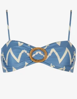 Seaside Vacay Bandeau Bikini Top - Blue/ White Zig Zag