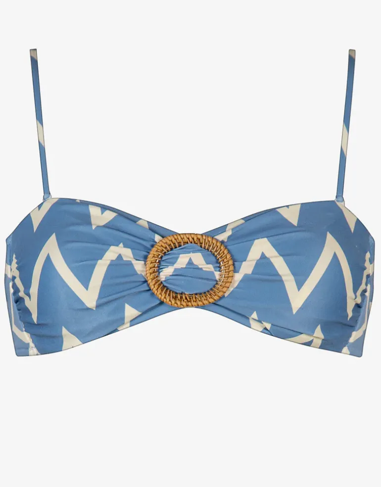 Seaside Vacay Bandeau Bikini Top - Blue/ White Zig Zag