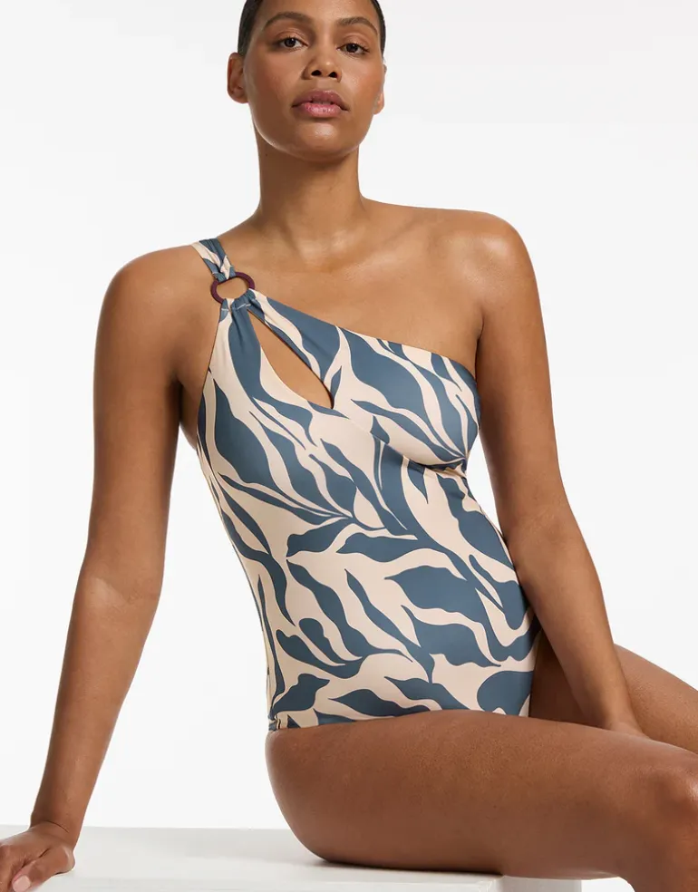 Sereno One Shoulder Ring Swimsuit - Steel Blue