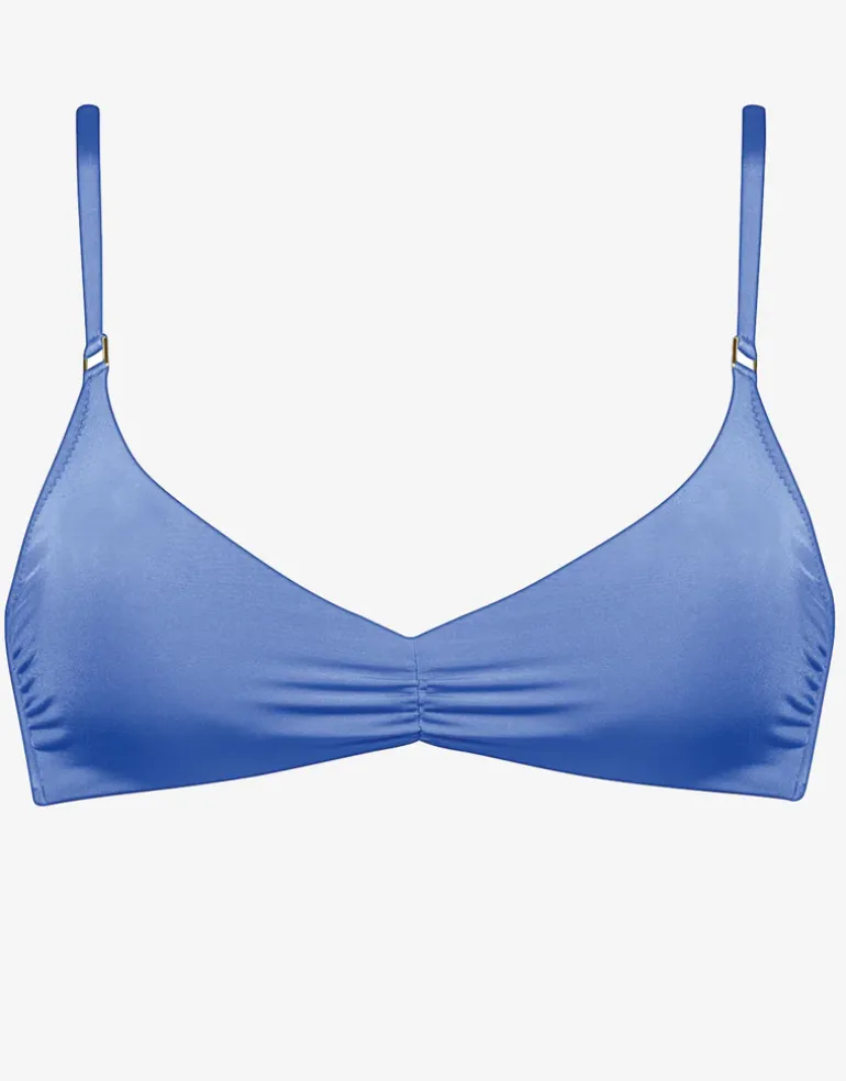 Shimmering Solids Gathered Crop Bikini Top - Spring Water