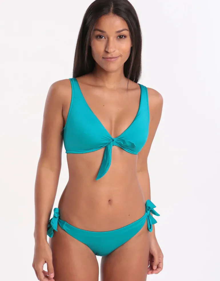 Shine On Tie Front Crop Bikini Top - Eden
