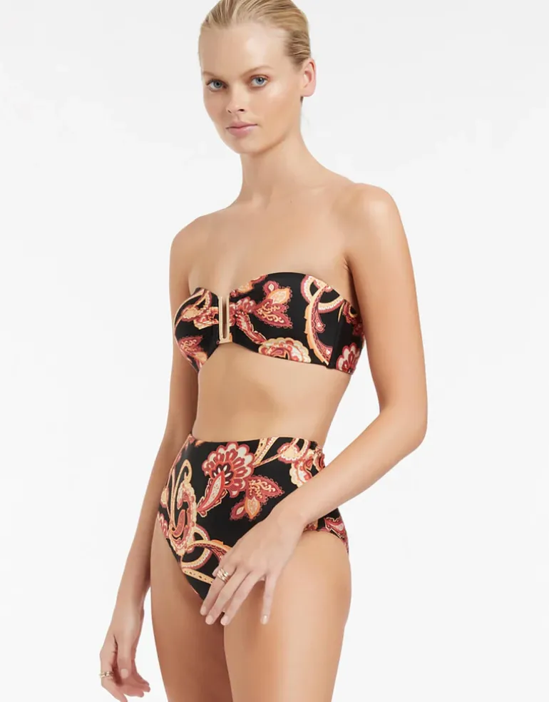 Silk Road Bandeau Bikini Top - Black