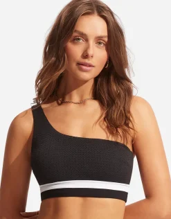 Slice of Splice One Shoulder Bikini Top - Black and White