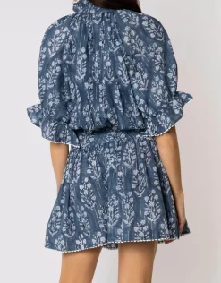 Small Flower Block Print Blouson Dress - Midnight