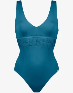 Softline V Neck Swimsuit - Mosaic Blue