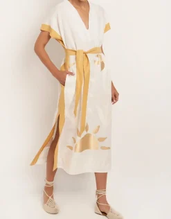 Sun Midi Kaftan - White and Yellow