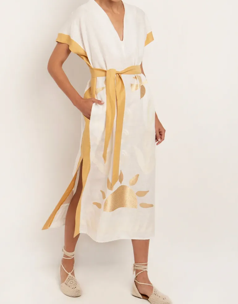 Sun Midi Kaftan - White and Yellow